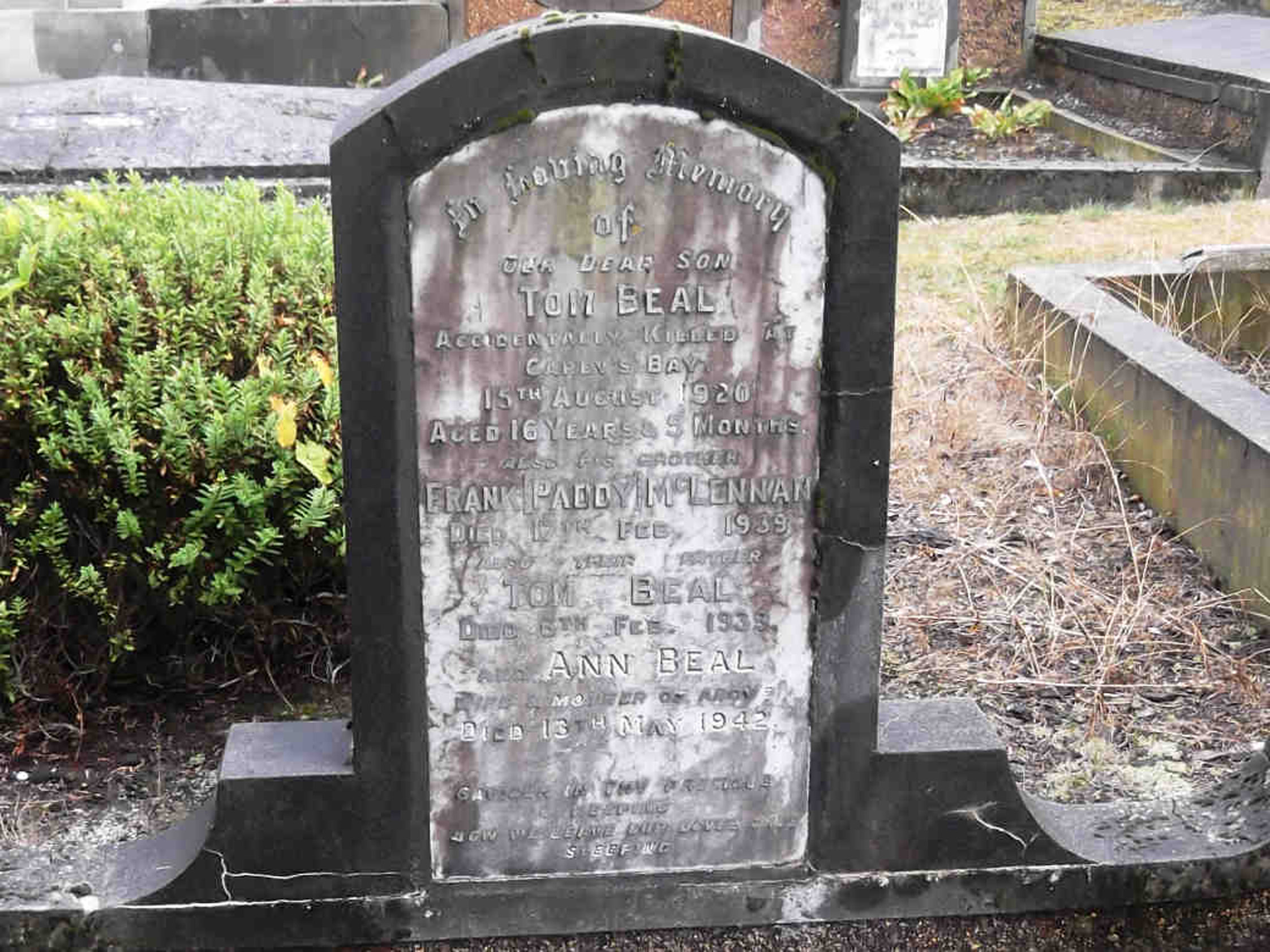 Photo of headstones/Annie Bain d 1942 hdstn Andersons Bay Dunedin